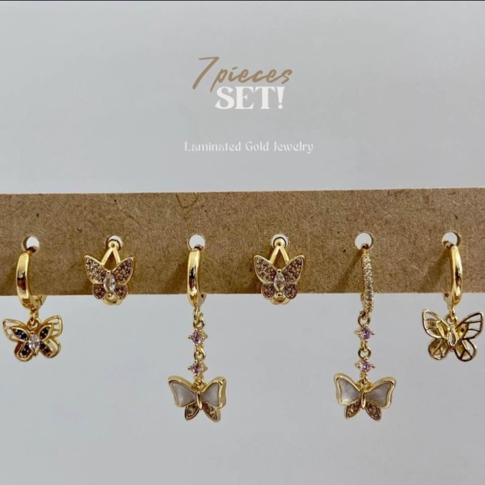 NWT Set of 7 Butterfly Gold Hoop Hypoallergenic Waterproof Earrings Bundle